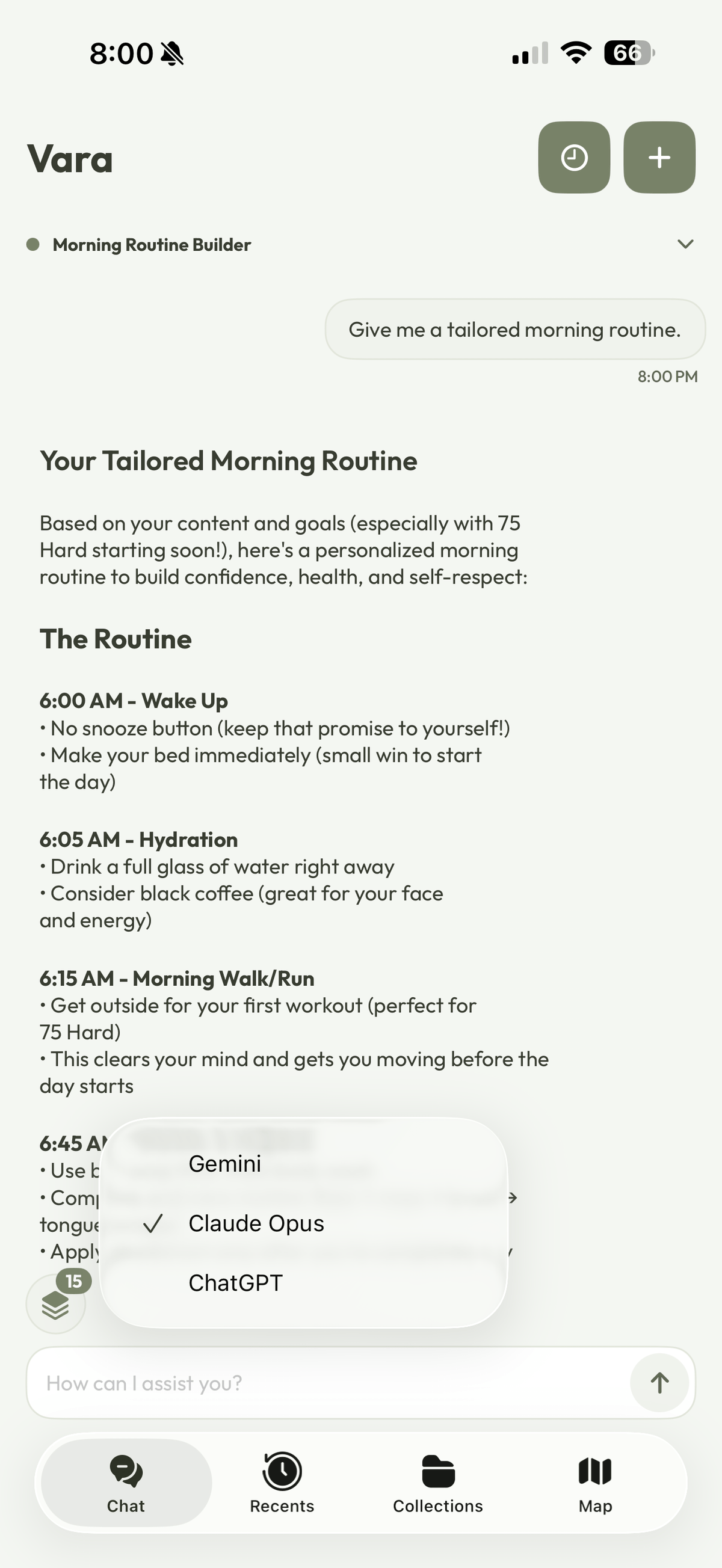 Vara AI chat — personalized recommendations powered by your saved context
